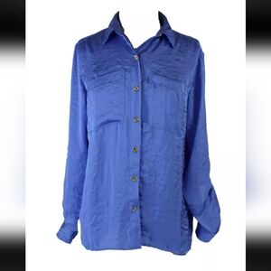 Michael Kors Top M Royal Blue Button-Up Blouse